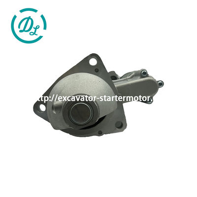 Excavator starter motor photographed for nameplate and reference identification