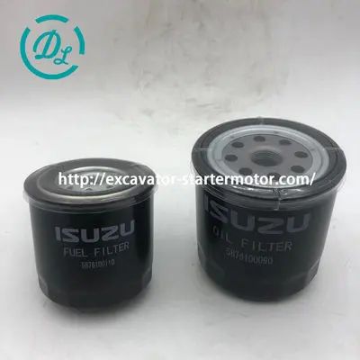 5876100090 Oil Filter and 5876100110 Fuel Filter for Isuzu 4JA1 4JB1, OEM/reference 5876100090, Oil and Fuel Filter Service Pair, product view 5