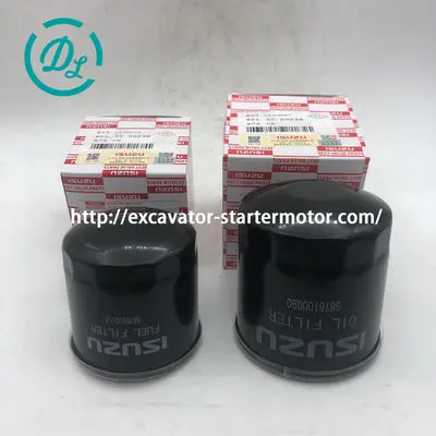 5876100090 Oil Filter and 5876100110 Fuel Filter for Isuzu 4JA1 4JB1, OEM/reference 5876100090, Oil and Fuel Filter Service Pair, product view 6