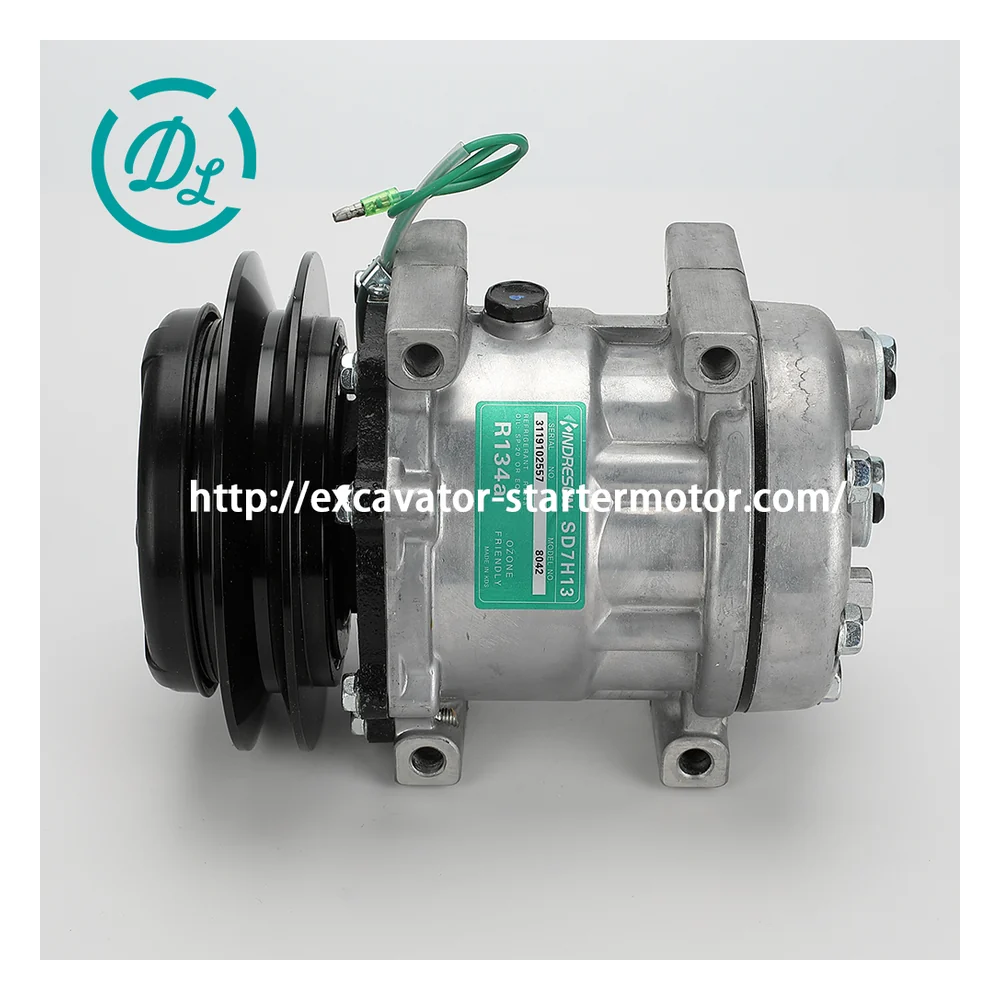 47759181 KHR3197 24V SD7H13 A/C Compressor for Case CX130 CX210 Kobelco SK200, OEM/reference 47759181, 24V SD7H13 A/C Compressor, product view 3