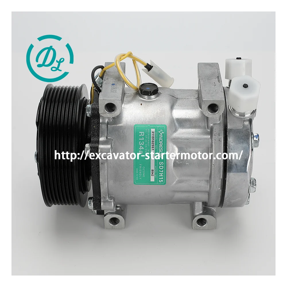 12595609 24V SD7H15 A/C Compressor for Liebherr R944 R954 A904, OEM/reference 12595609, 24V SD7H15 119mm 8-Groove Compressor, product view 2